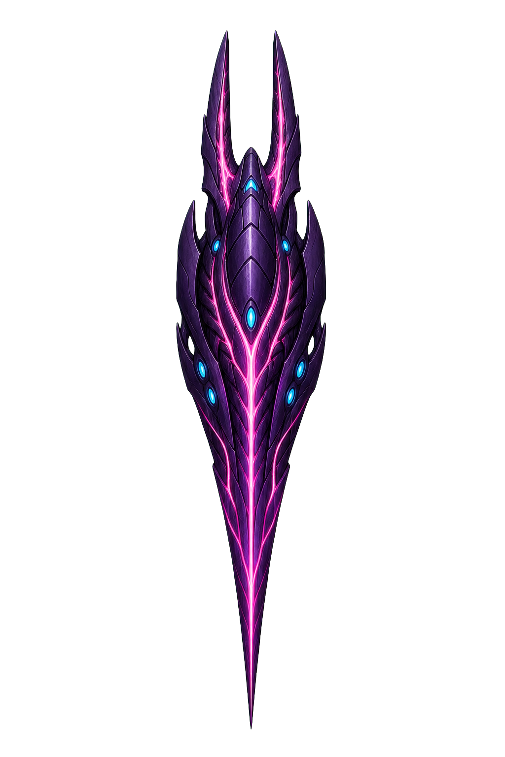 Narrow purple Dart interceptor pointing downward